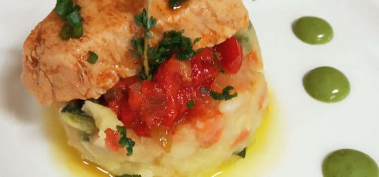 Restaurante Flor de Huesca: Taco de salmón en escabeche con verduritas